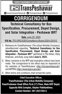 TransPeshawar Tender Notice